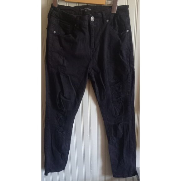 Almost Famous Distressed Skinny Jeans Black Pretorn Denim Pants Size 13 Women - Picture 1 of 6